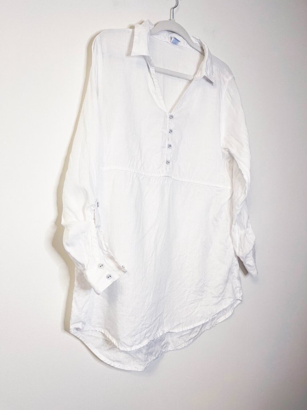 Sigrid Olsen 100% Linen White Popover Button Front Blouse Medium Resortwear - Picture 7 of 9